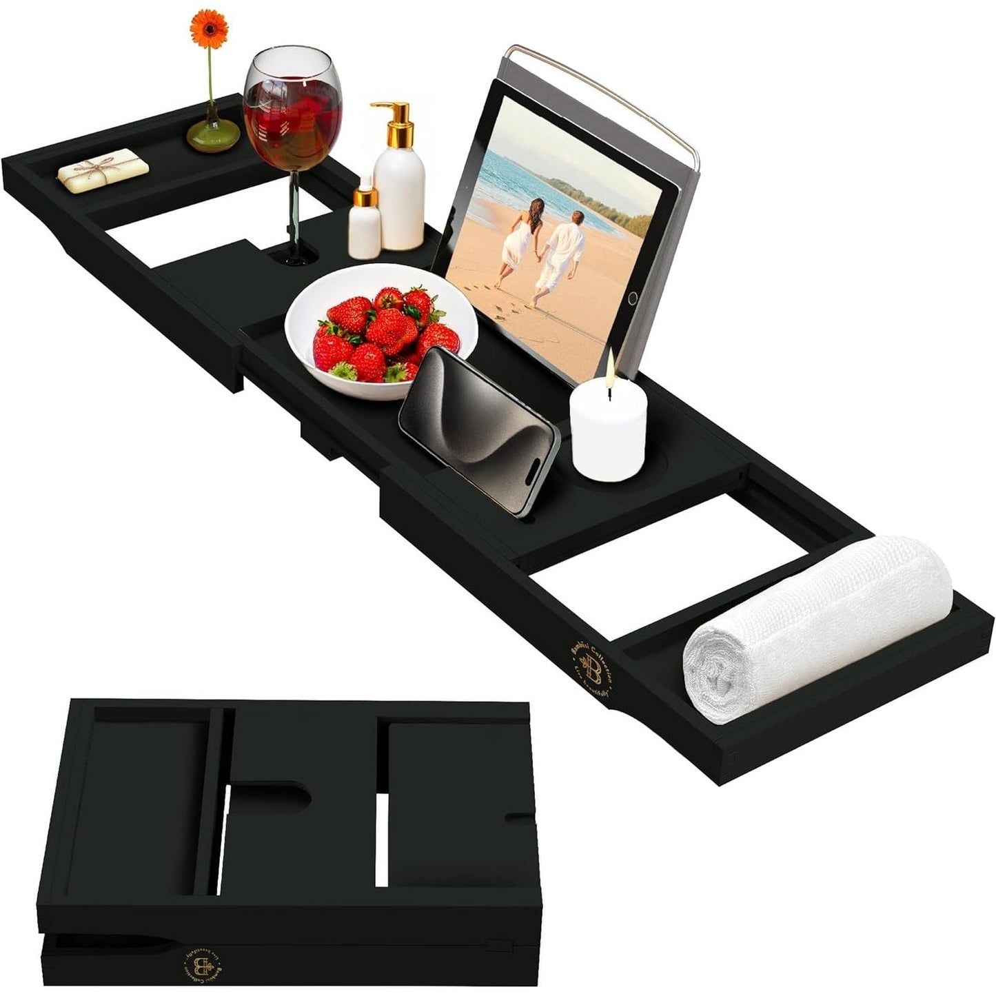 Bamboo Bathtub Tray for Tub - Expandable Bath Tray, Book & Tablet Holder - Bath Table, Tub Tray, Bathtub Caddy, Foldable Design