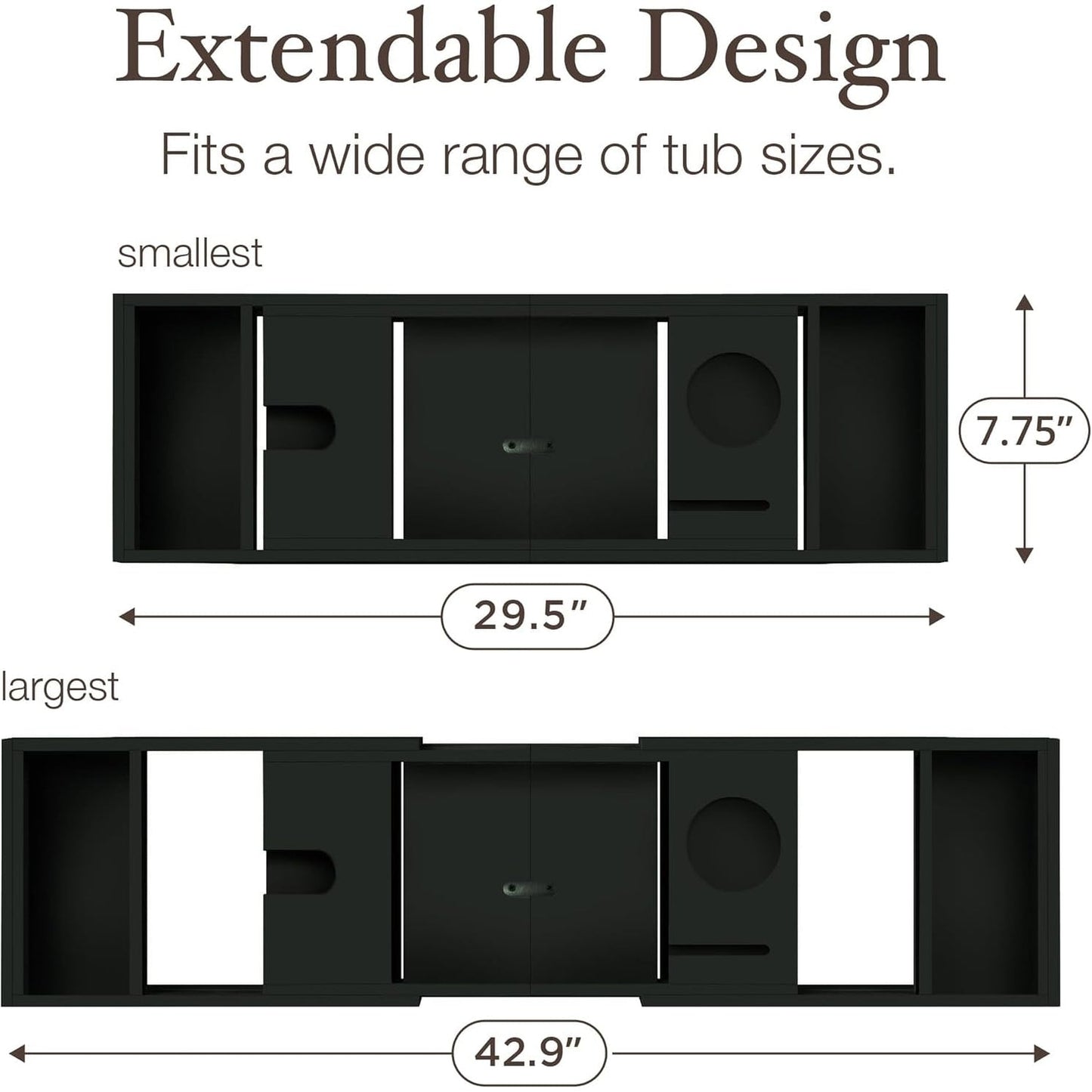 Bamboo Bathtub Tray for Tub - Expandable Bath Tray, Book & Tablet Holder - Bath Table, Tub Tray, Bathtub Caddy, Foldable Design