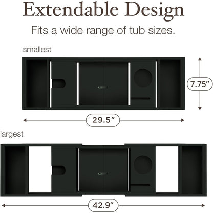 Bamboo Bathtub Tray for Tub - Expandable Bath Tray, Book & Tablet Holder - Bath Table, Tub Tray, Bathtub Caddy, Foldable Design