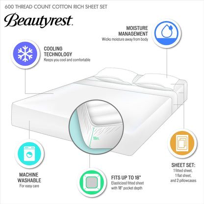 Beautyrest 600 Thread Count Cooling Cotton Blend 4 PC Sheet Set