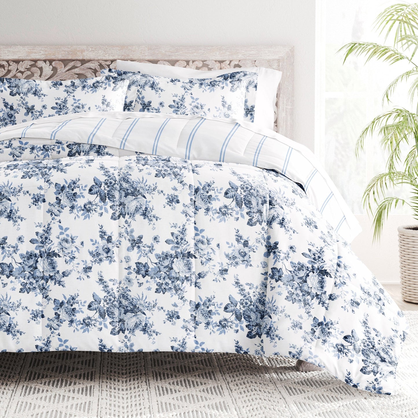 Becky Cameron Cabbage Rose Pattern Reversible Comforter Set