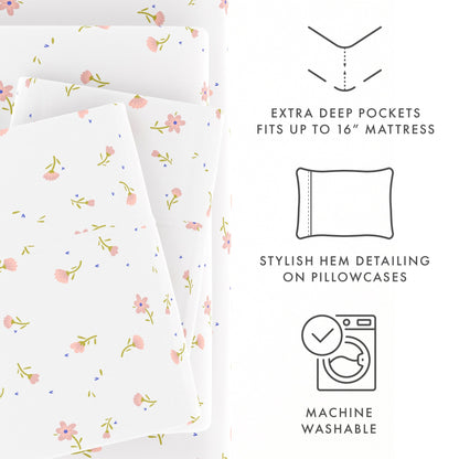 Becky Cameron Double Brushed Printed 4pc Deep Pocket Bedsheet Sets