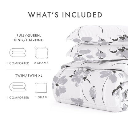 Becky Cameron Premium Magnolia Grey Patterned Comforter Set