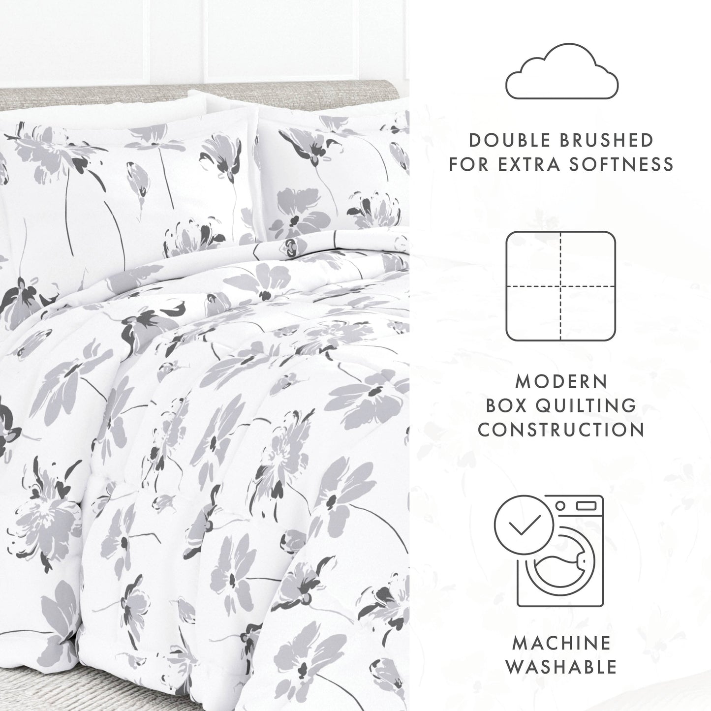 Becky Cameron Premium Magnolia Grey Patterned Comforter Set