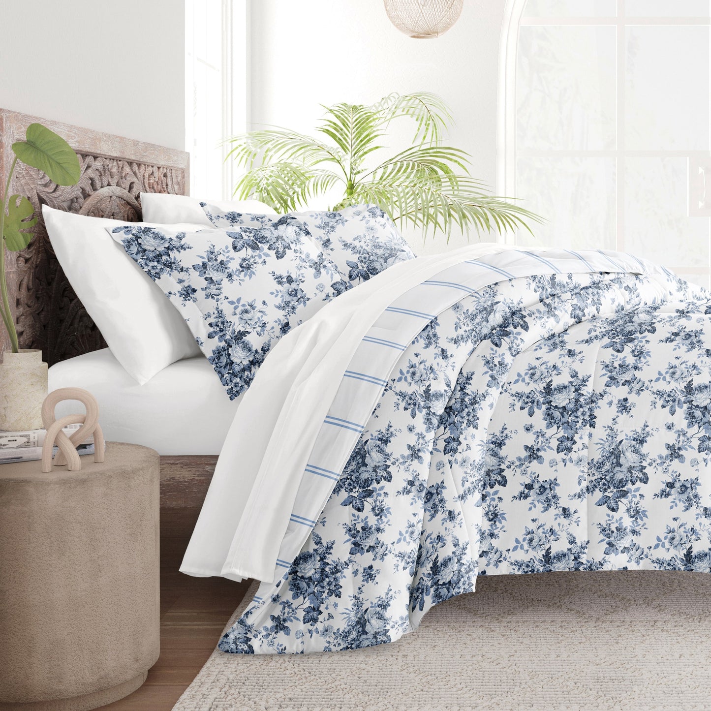 Becky Cameron Cabbage Rose Pattern Reversible Comforter Set