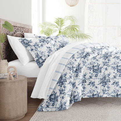 Becky Cameron Cabbage Rose Pattern Reversible Comforter Set