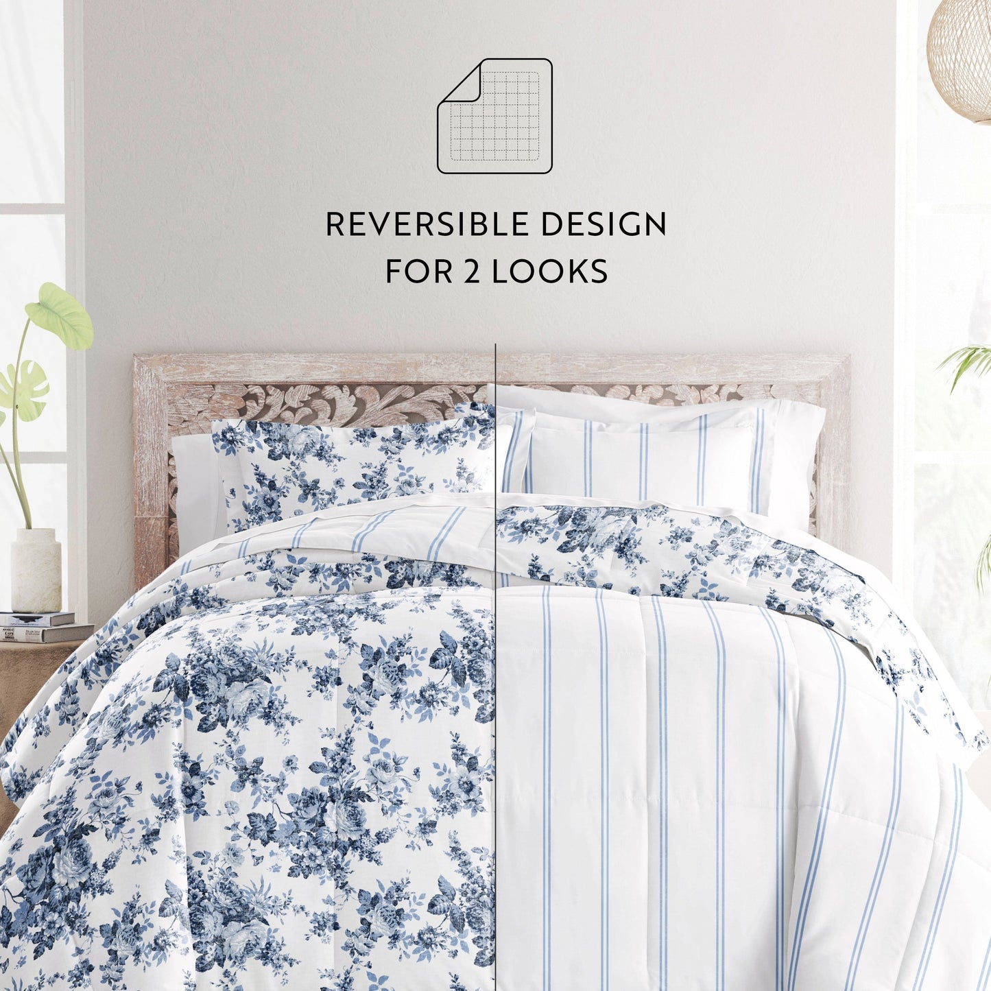 Becky Cameron Cabbage Rose Pattern Reversible Comforter Set