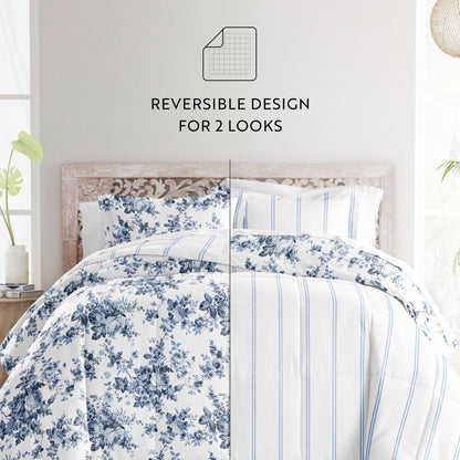 Becky Cameron Cabbage Rose Pattern Reversible Comforter Set