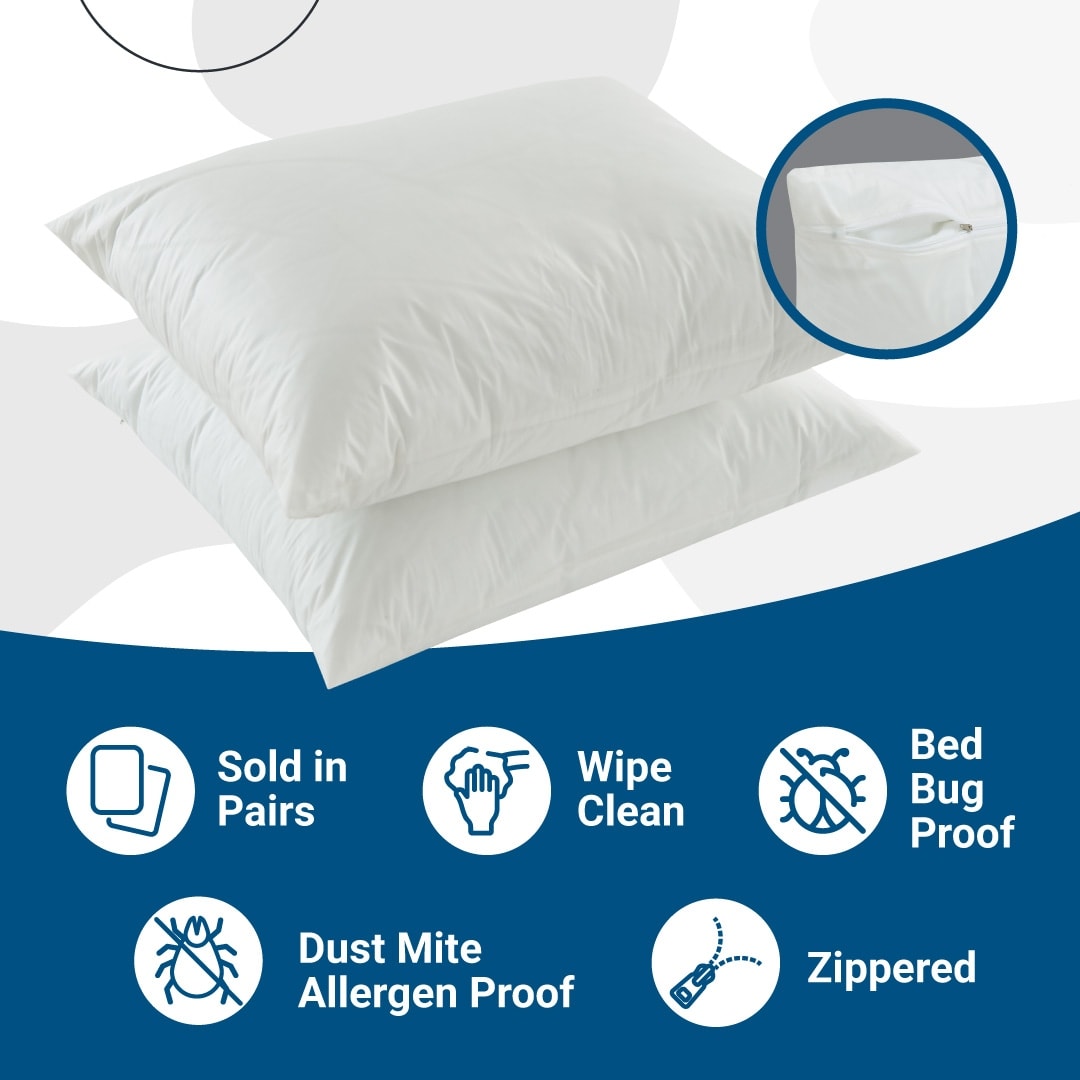 Bedbug Proof, Allergen Proof, Waterproof Vinyl Pillow Protectors - Heavy Duty Zippered Pillow Encasements (Set of 2)