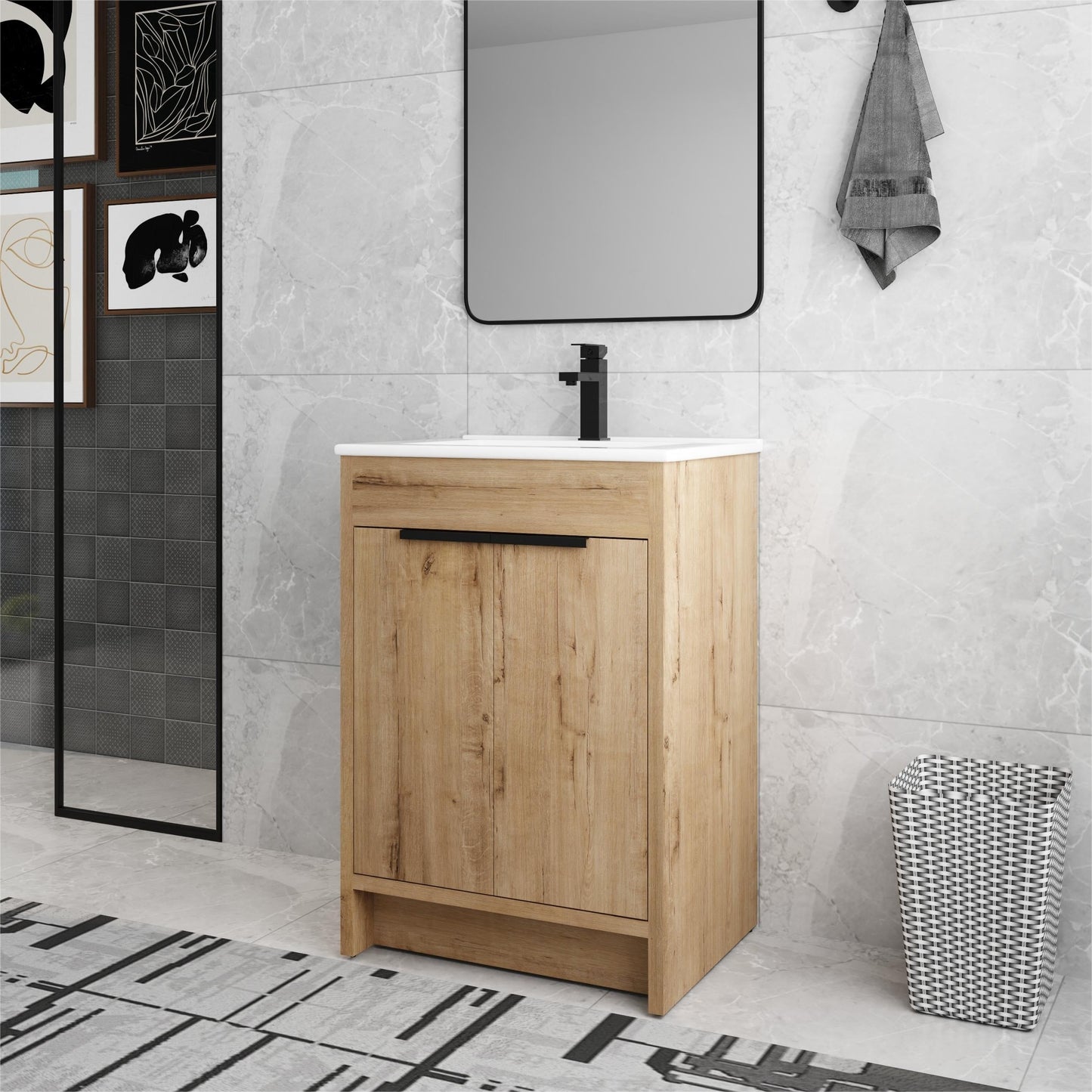 Beingnext 24/30/36 Bathroom Vanity with Sink, Freestanding Bathroom Vanity with Soft Close Door and Adjustable Shelf