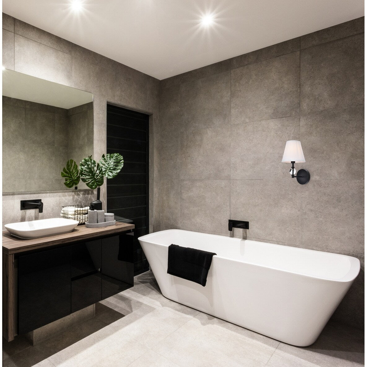 Bella 1 Light Bath Sconce with White Fabric Shade