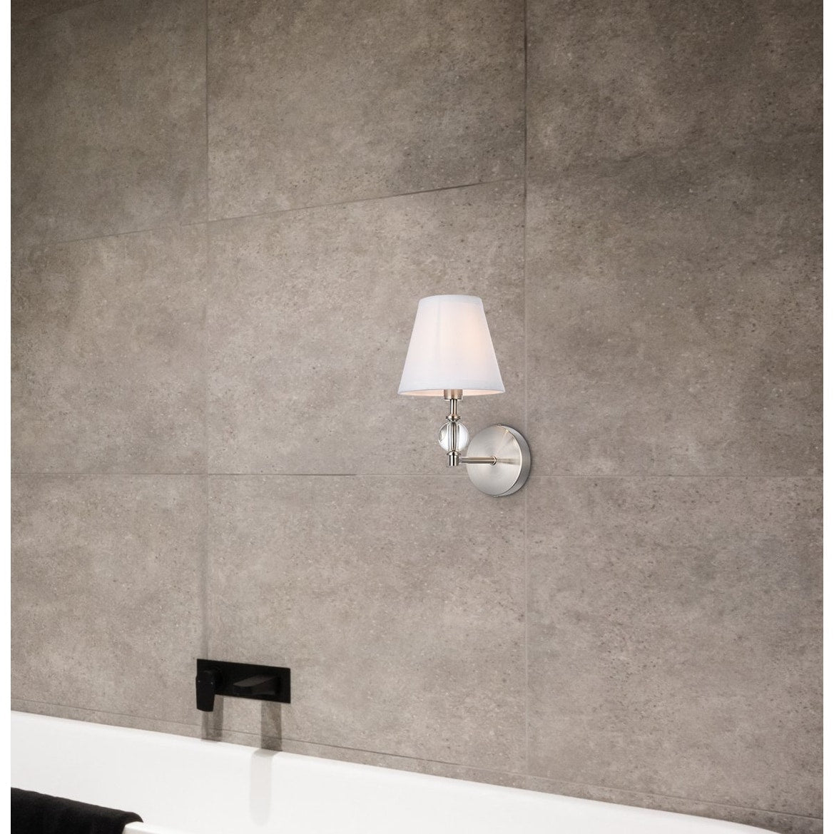 Bella 1 Light Bath Sconce with White Fabric Shade