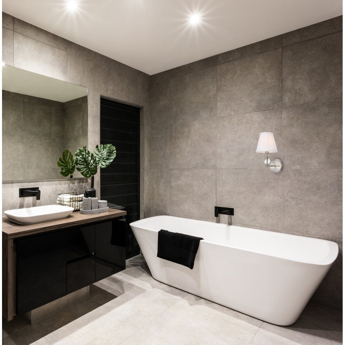 Bella 1 Light Bath Sconce with White Fabric Shade