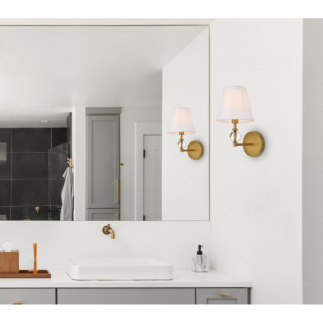 Bella 1 Light Bath Sconce with White Fabric Shade