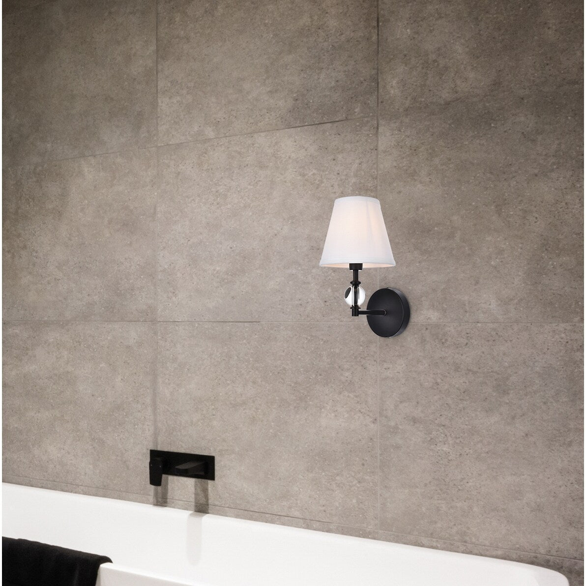 Bella 1 Light Bath Sconce with White Fabric Shade