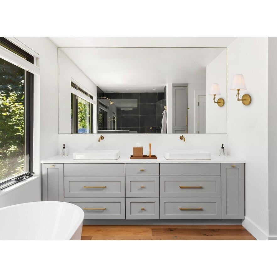 Bella 1 Light Bath Sconce with White Fabric Shade