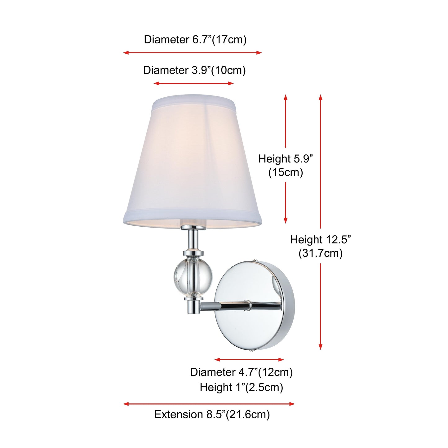 Bella 1 Light Bath Sconce with White Fabric Shade