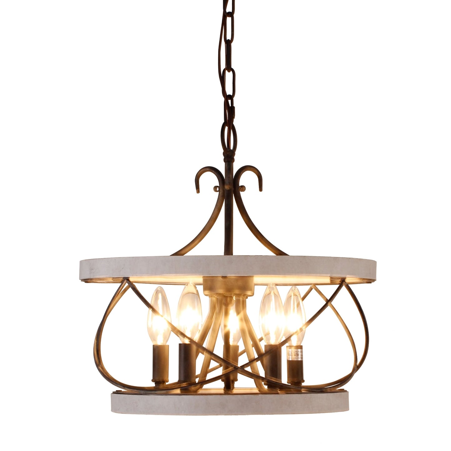 Bella Depot 5-Light Rustic Cage Wood Chandelier Dimmable Lighting, 15.7 Adjustable Farmhouse Pendant Light for Kitchen Island