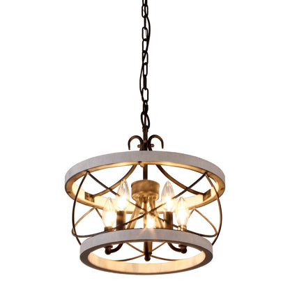 Bella Depot 5-Light Rustic Cage Wood Chandelier Dimmable Lighting, 15.7 Adjustable Farmhouse Pendant Light for Kitchen Island