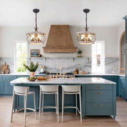 Bella Depot 5-Light Rustic Cage Wood Chandelier Dimmable Lighting, 15.7 Adjustable Farmhouse Pendant Light for Kitchen Island