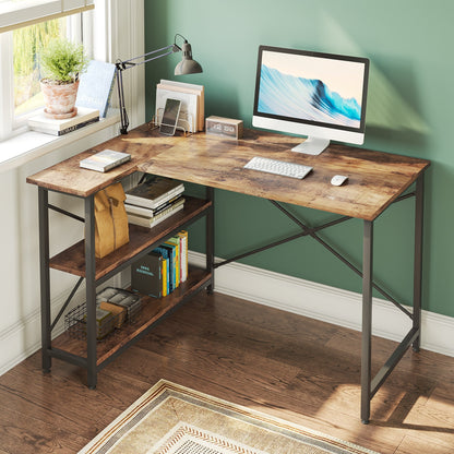 Small L Shaped Desk with Storage Shelves Corner Computer Desk