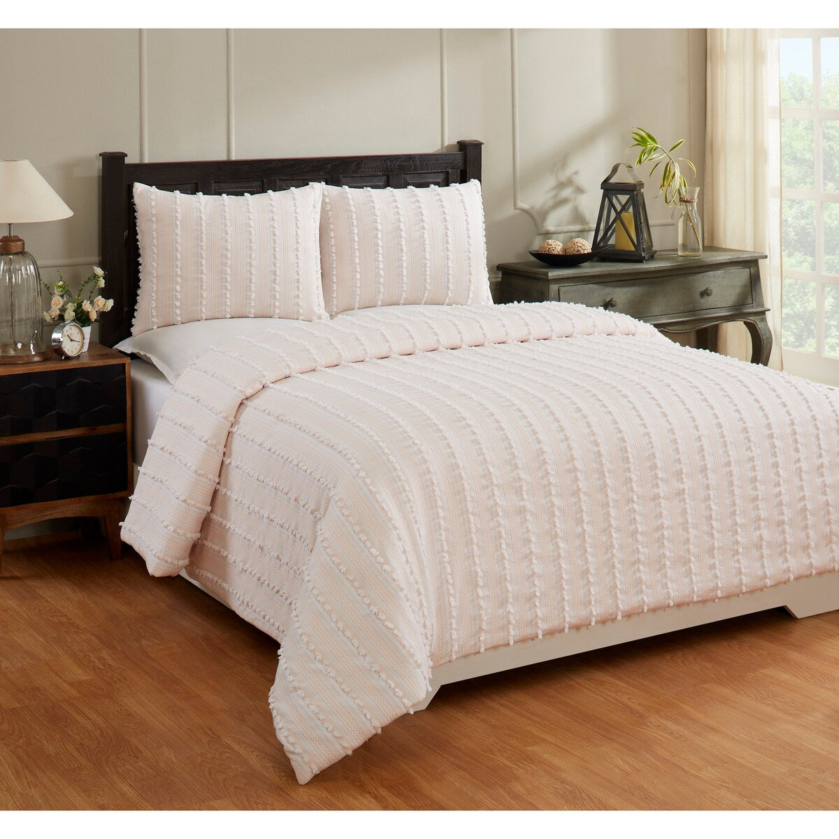 Better Trends Angelique Comforter Set 100% Cotton Tufted Soft Plush Chenille Elegant Stripes Machine Washable & Tumble Dry