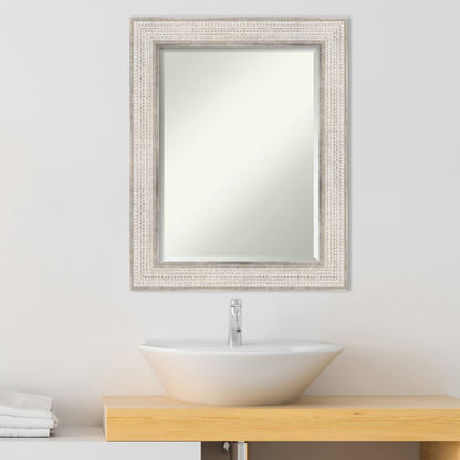 Beveled Wood Bathroom Wall Mirror - Trellis Silver Frame - Trellis Silver