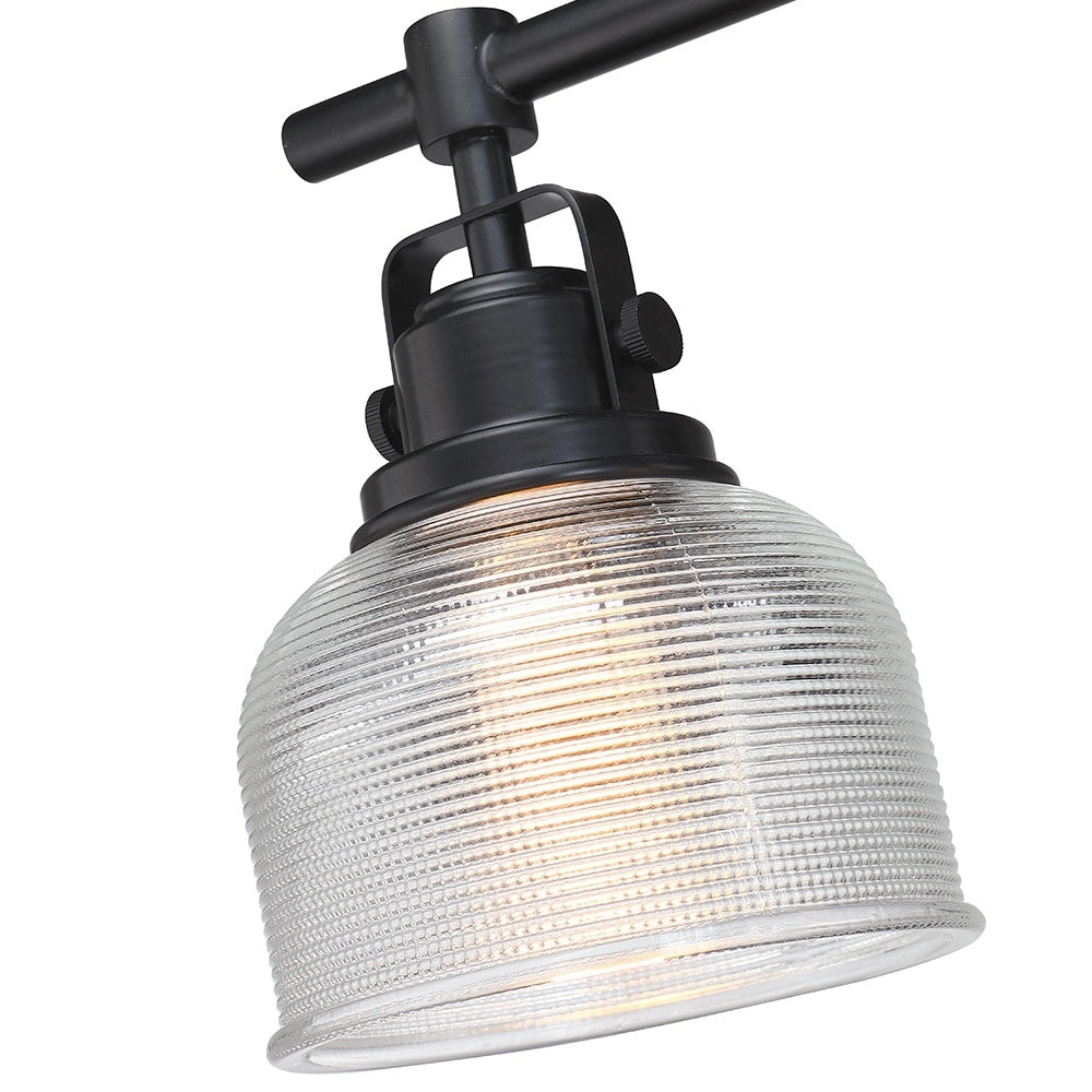 Black Bathroom Vanity Wall Light with Clear Prismatic Glass Shade