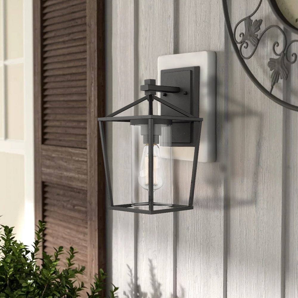 Black Metal/ Glass Outdoor Sconce Lantern Light Set of 2