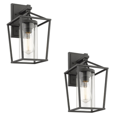 Black Metal/ Glass Outdoor Sconce Lantern Light Set of 2