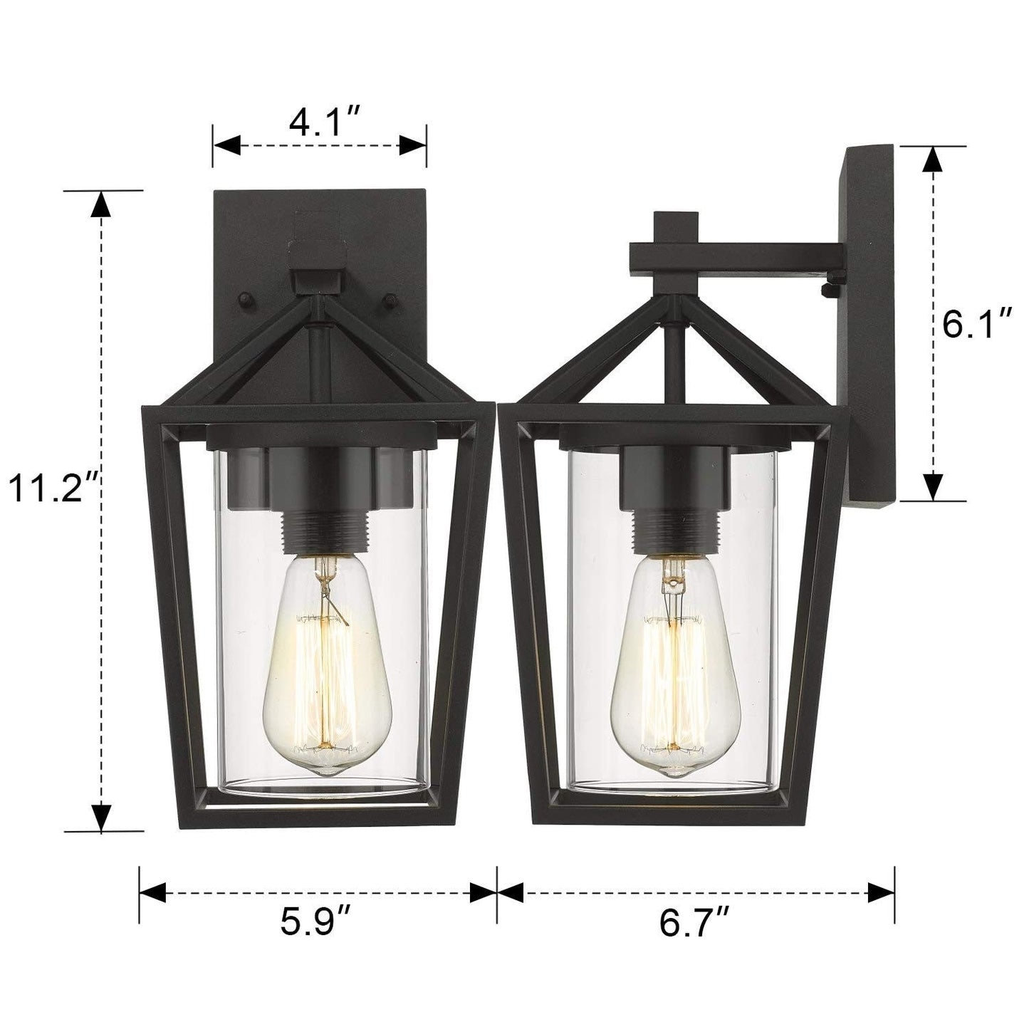 Black Metal/ Glass Outdoor Sconce Lantern Light Set of 2