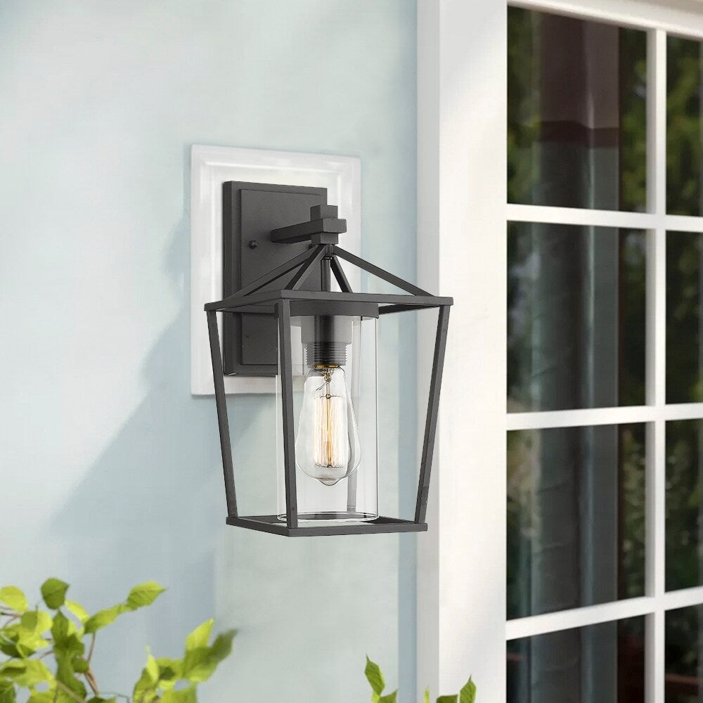 Black Metal/ Glass Outdoor Sconce Lantern Light Set of 2