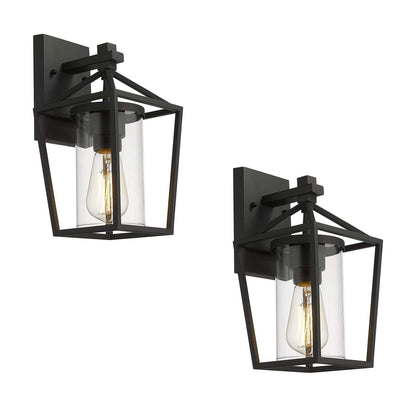 Black Metal/ Glass Outdoor Sconce Lantern Light Set of 2