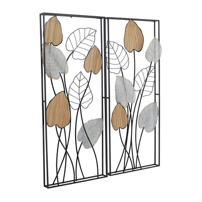 Black Metal Leaf Wall Decor with Black Frame (Set of 2)