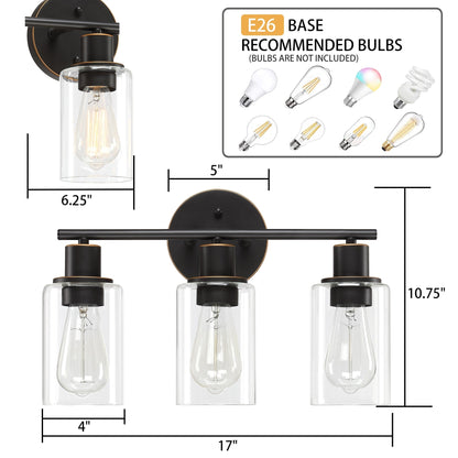 17 in. 3-Light Bathroom Light Fixtures Oil Rubbed Bronze Vanity Light