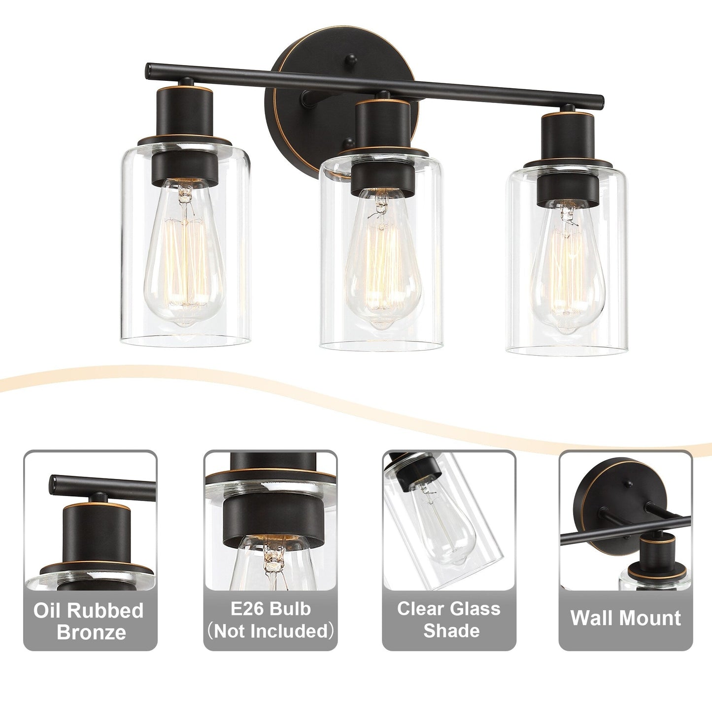 17 in. 3-Light Bathroom Light Fixtures Oil Rubbed Bronze Vanity Light