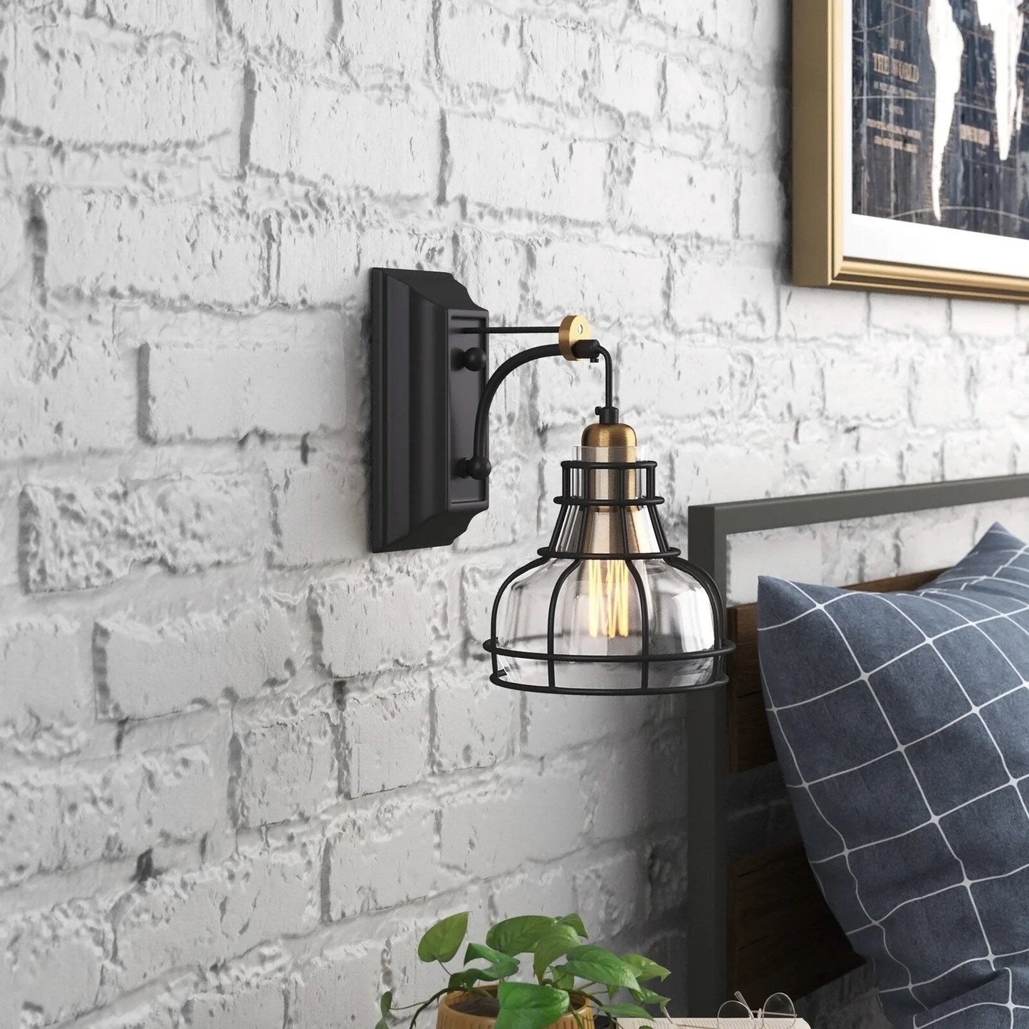 Black and Antique Gold 1-Light Indoor Wall Sconce with Clear Glass