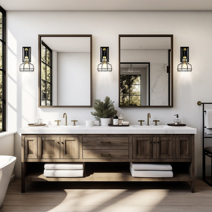 Black and Antique Gold 1-Light Indoor Wall Sconce with Clear Glass