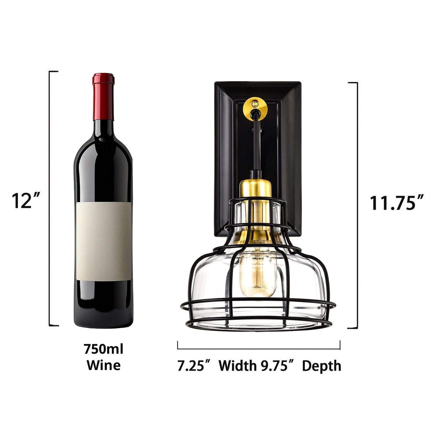 Black and Antique Gold 1-Light Indoor Wall Sconce with Clear Glass