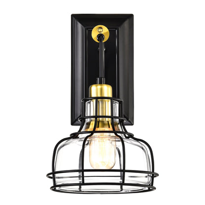 Black and Antique Gold 1-Light Indoor Wall Sconce with Clear Glass