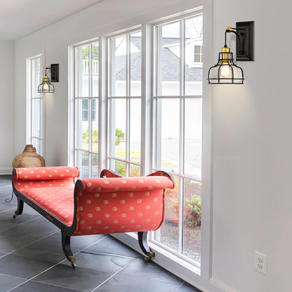 Black and Antique Gold 1-Light Indoor Wall Sconce with Clear Glass