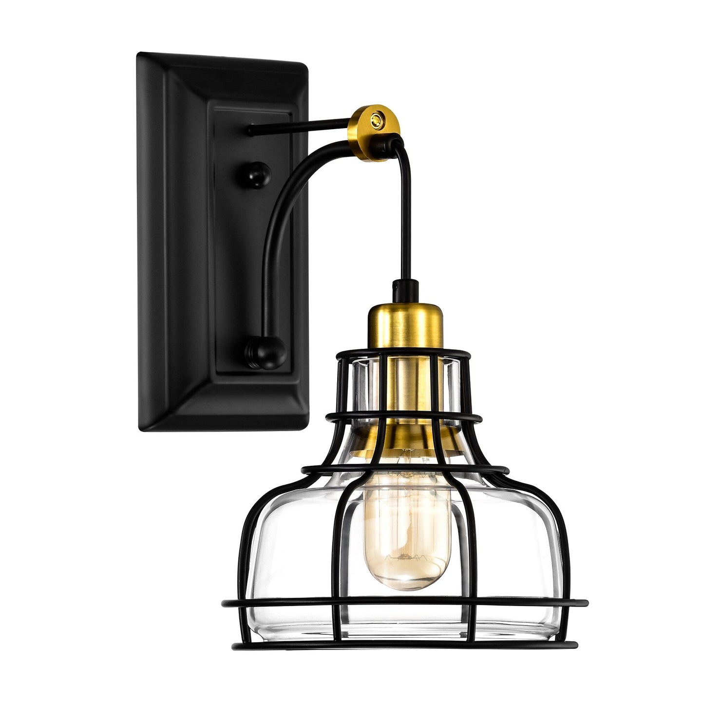 Black and Antique Gold 1-Light Indoor Wall Sconce with Clear Glass