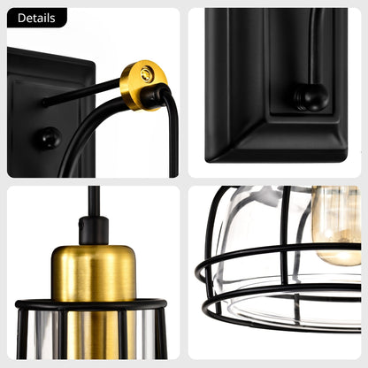 Black and Antique Gold 1-Light Indoor Wall Sconce with Clear Glass