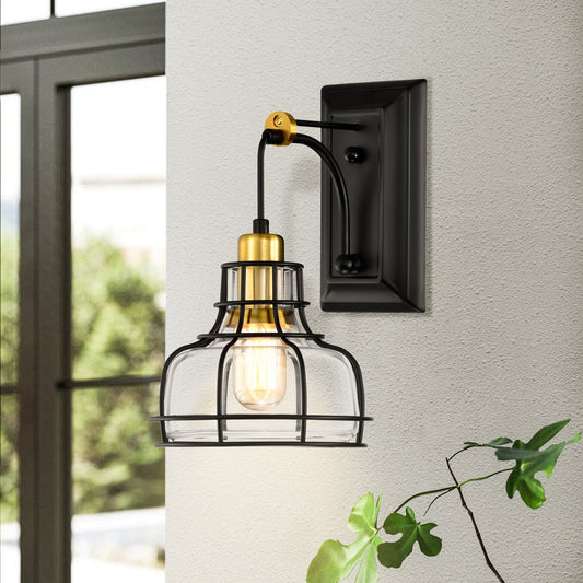 Black and Antique Gold 1-Light Indoor Wall Sconce with Clear Glass