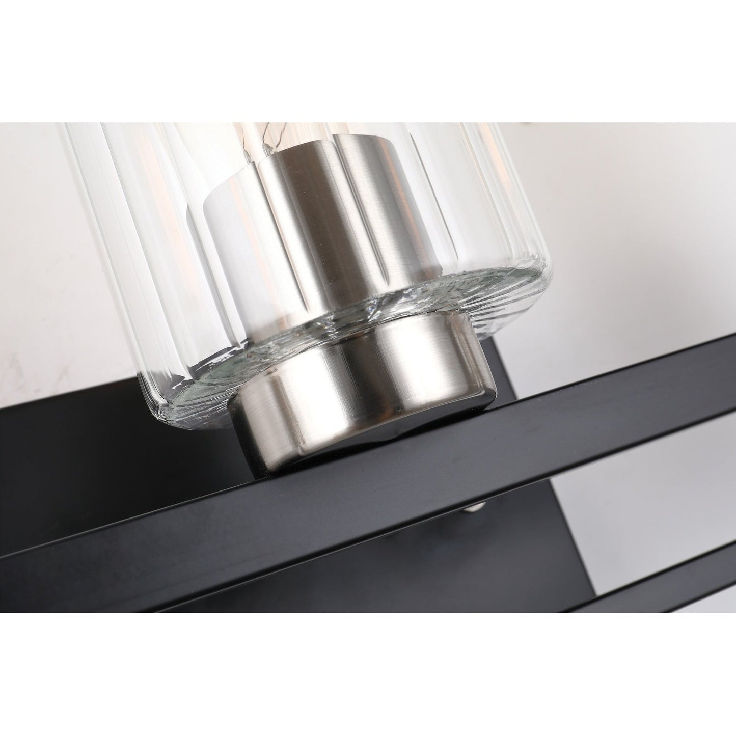 Black and Brushed Nickel 3-Light Vanity with Clear Beveled Glass Shades