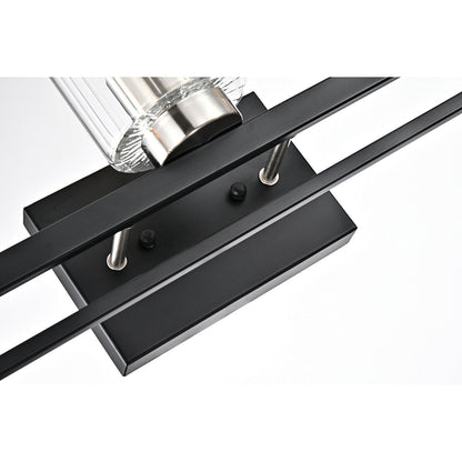 Black and Brushed Nickel 3-Light Vanity with Clear Beveled Glass Shades