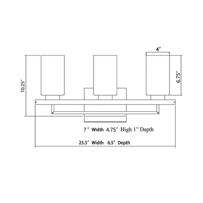 Black and Brushed Nickel 3-Light Vanity with Clear Beveled Glass Shades