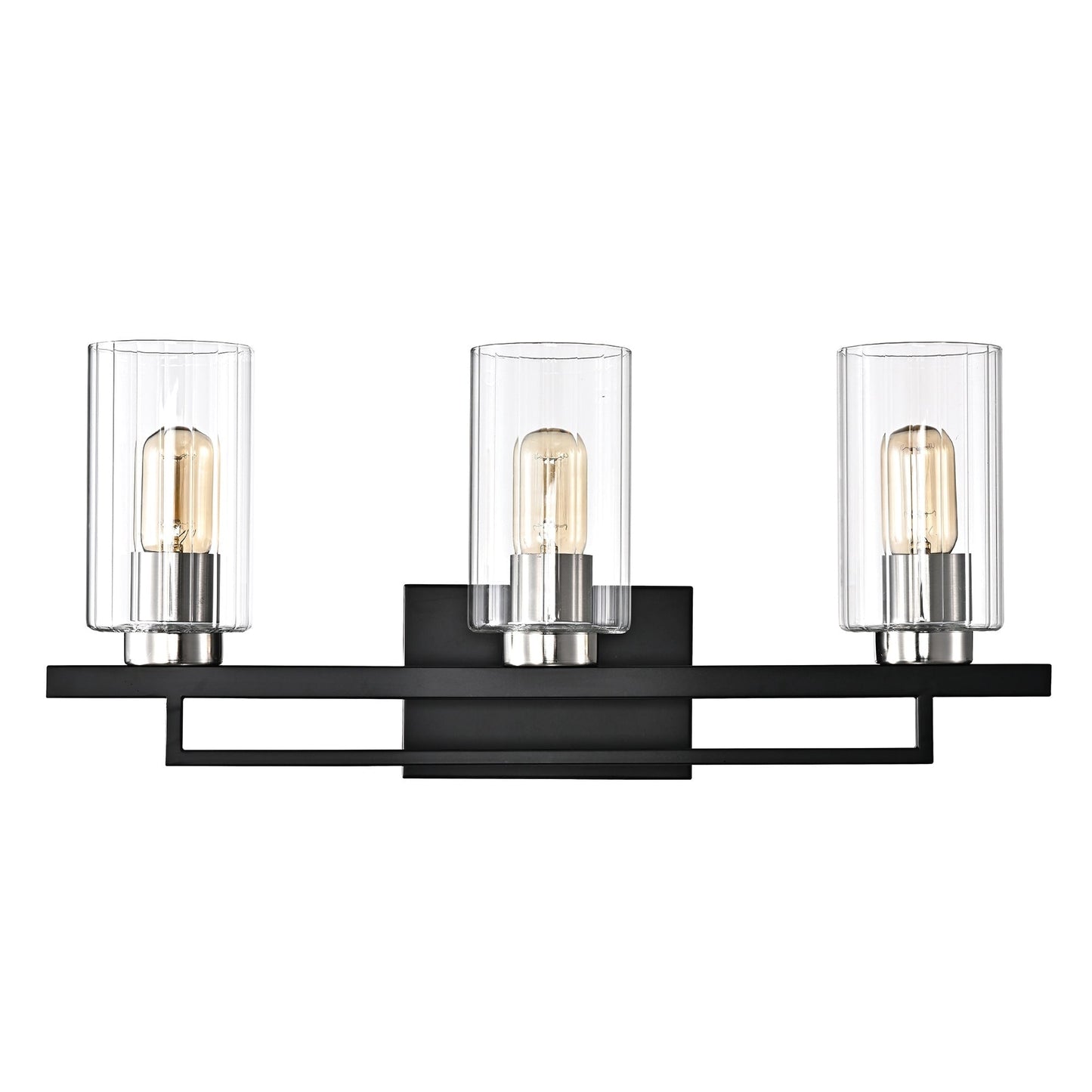 Black and Brushed Nickel 3-Light Vanity with Clear Beveled Glass Shades
