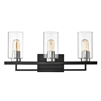 Black and Brushed Nickel 3-Light Vanity with Clear Beveled Glass Shades