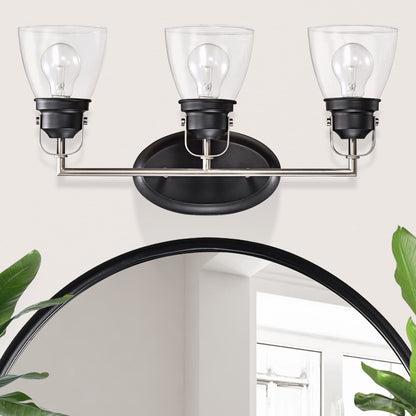 Black and Brushed Nickel Superior 3-Light Vanity Lights with Clear Glass Shades